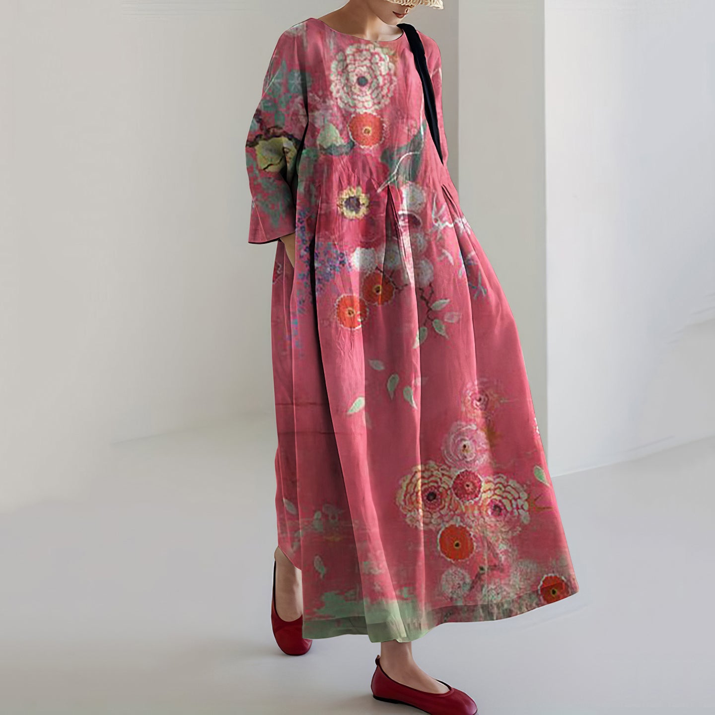 Comstylish Women'S Retro Floral Print Crew Neck Dress