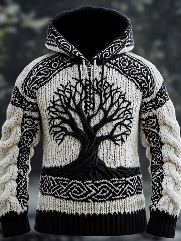 Men's Viking Tribal Tree Of Life Celtic Knot Chunky Hooded Sweater artswardrobe