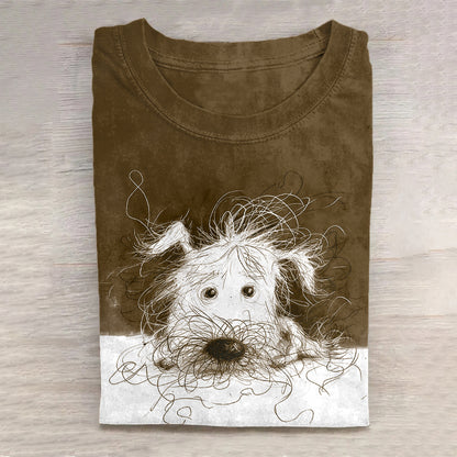Comstylish Cute Dog Scrawled Puppy Art Print Casual Short Sleeve T-Shirt