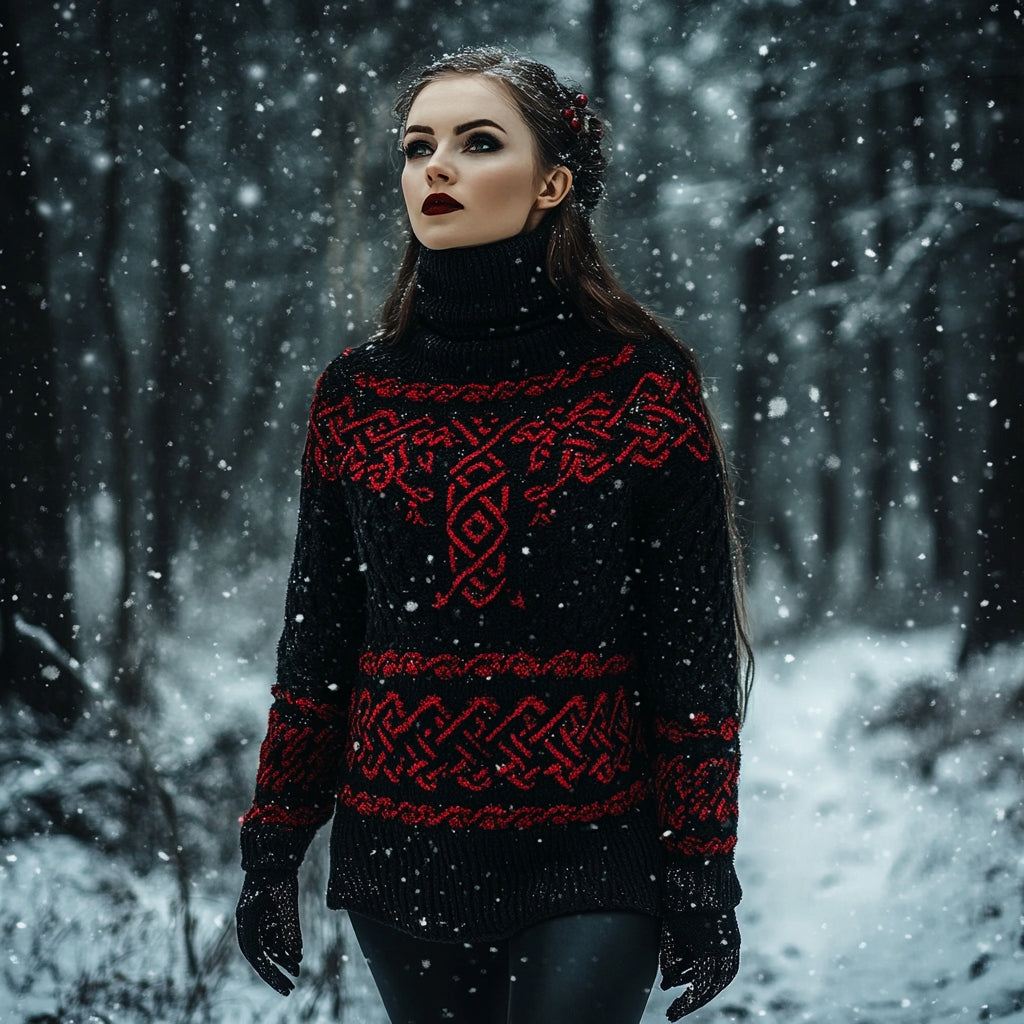 Viking Pattern Cozy Turtleneck Knit Sweater artswardrobe