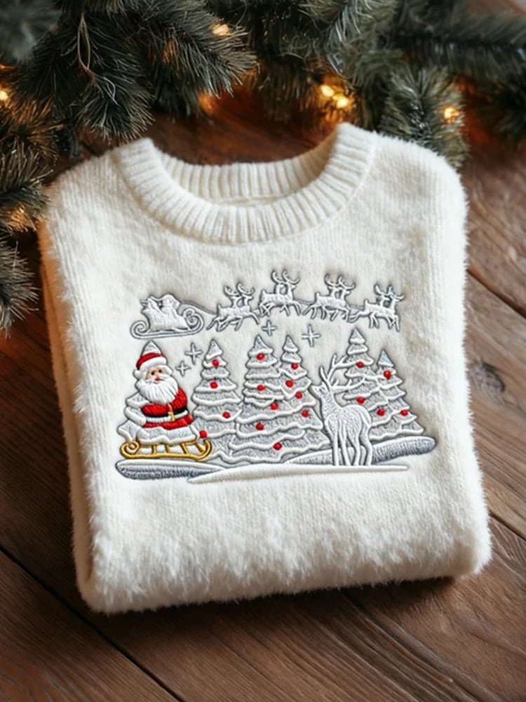 Comstylish Merry Christmas Santa Claus And Deer Round Neck Sweater