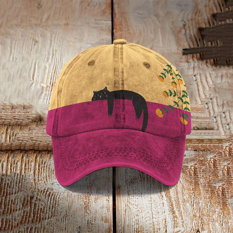 Abstract Creative Lazy Black Cat Painting Art Retro Casual Cap elevenforest