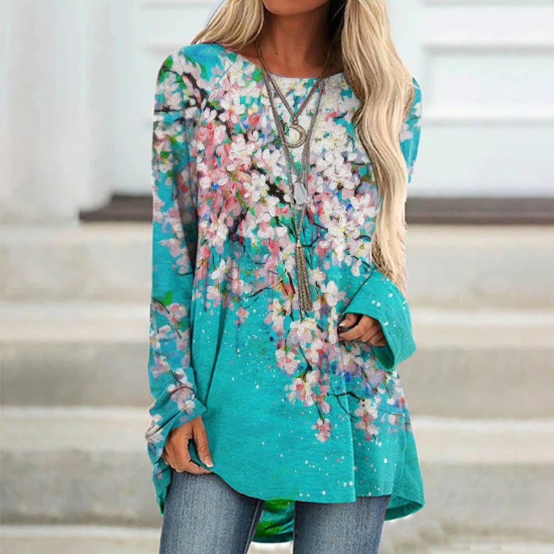 Comstylish Japanese Cherry Blossom Art Print Casual Tunic