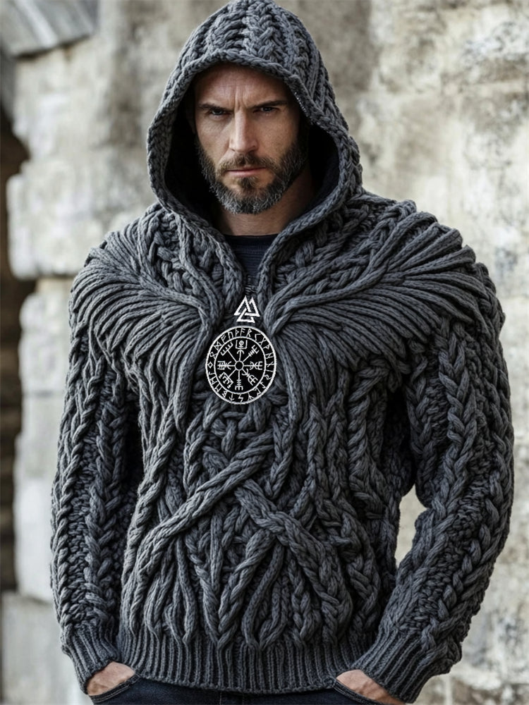Men's Viking Vegvisir Evil Wings Celtic Chunky Hooded Sweater artswardrobe