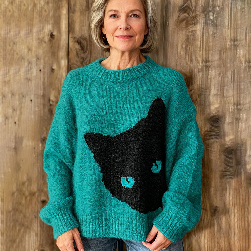 Comstylish Women's Cat Pattern Cozy Knit Sweater