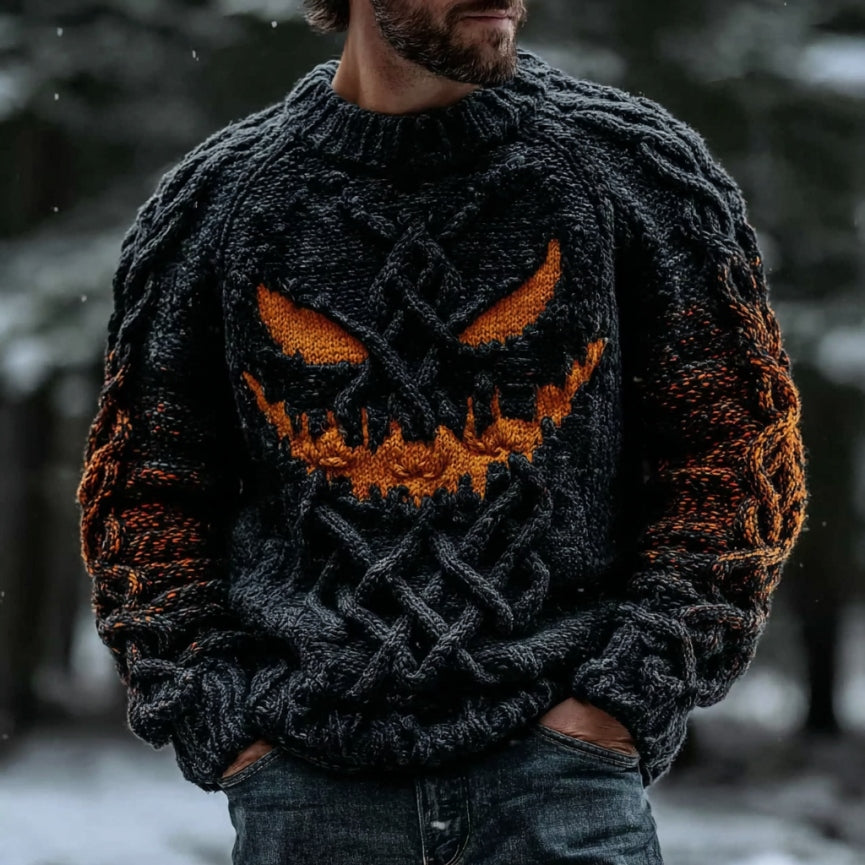 Men's Halloween Spooky Face Gradient Art Knit Crew Sweater artswardrobe