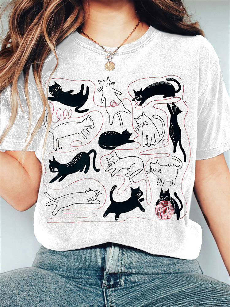 Comstylish Funny Cats Art Print Vintage T-Shirt