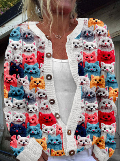 Colorful Cute Cats Embroidered Cozy Knit Cardigan elevenforest