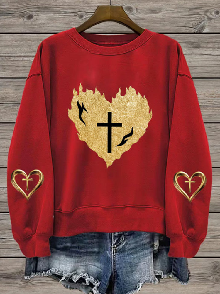 Comstylish Women's Love Cross Printed Sweatshirt