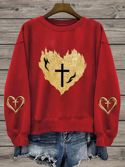 Comstylish Women's Love Cross Printed Sweatshirt