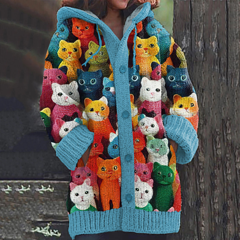 Women's Funny Colorful Kitten Art Graphics Cozy Cardigan Sweater elevenforest