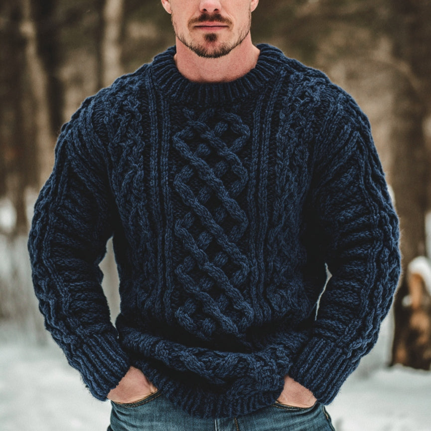 Men's Vintage Fairman Island Jacquard Thick Warm Crew Neck Sweater artswardrobe