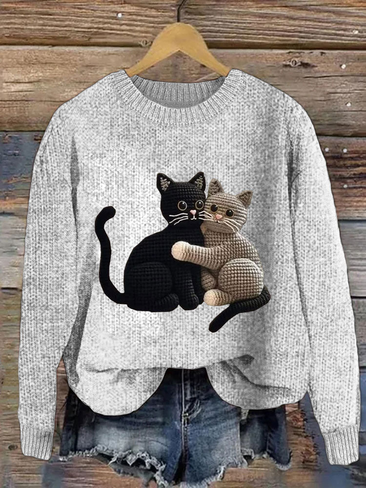 Women's Cute Pet Cat Embroidery Printed Sweater elevenforest