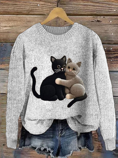 Women's Cute Pet Cat Embroidery Printed Sweater elevenforest