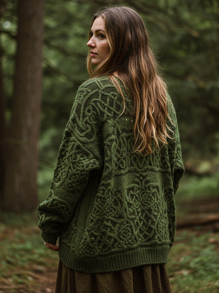 Women's Celtic Knot Gradient Color Cozy Knit Hooded Cardigan artswardrobe