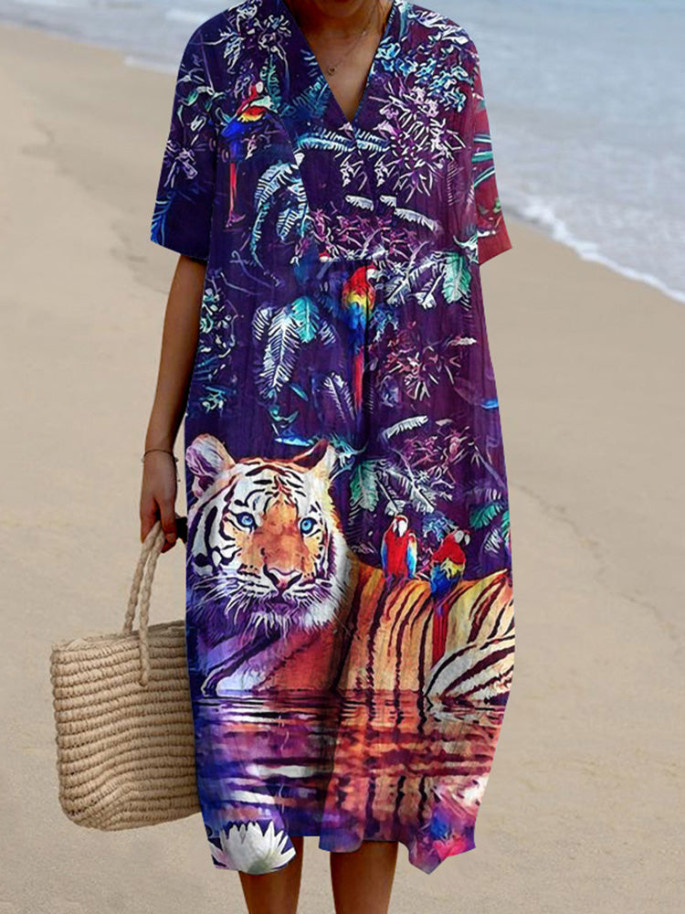 Tiger Bird Art Pattern Women'S Dress