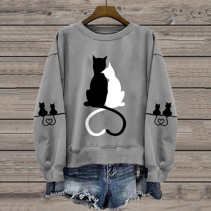 Comstylish Women's Love Cute Cat Print Casual Sweatshirt