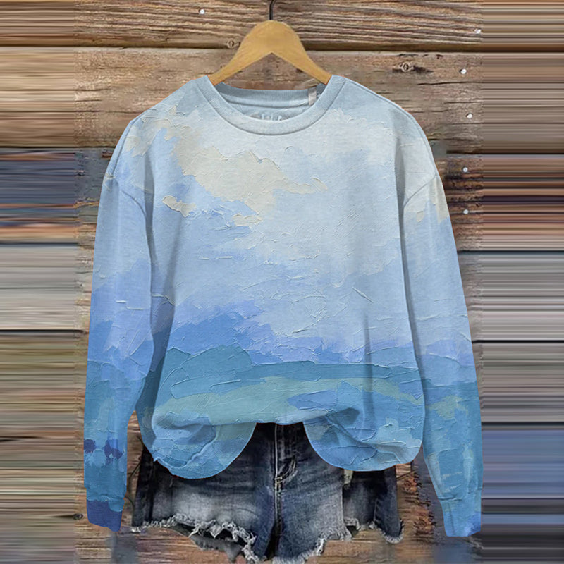 Comstylish Women's We Wear Blue Oil Painting Art Sweatshirt