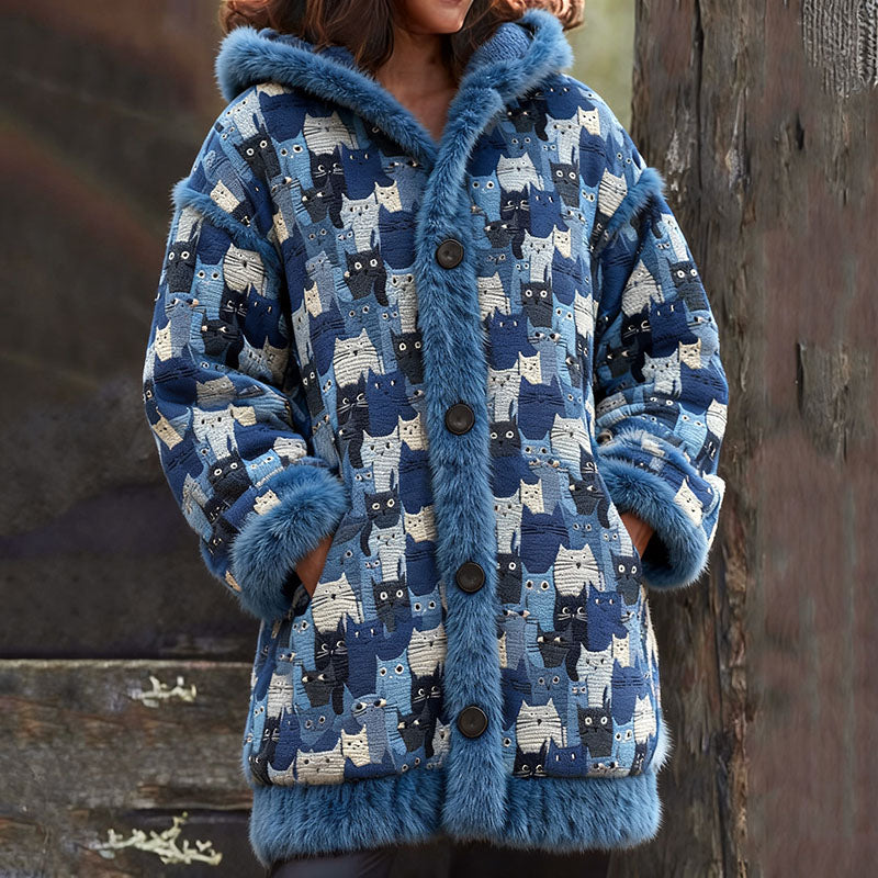 Comstylish Retro Style Cute Cats Cats Art Cozy Knit Hooded Cardigan