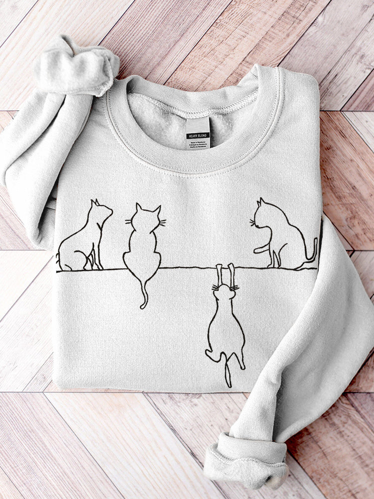 Cat Art Print Casual Cotton Sweatshirt elevenforest