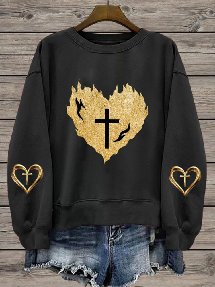Comstylish Women's Love Cross Printed Sweatshirt