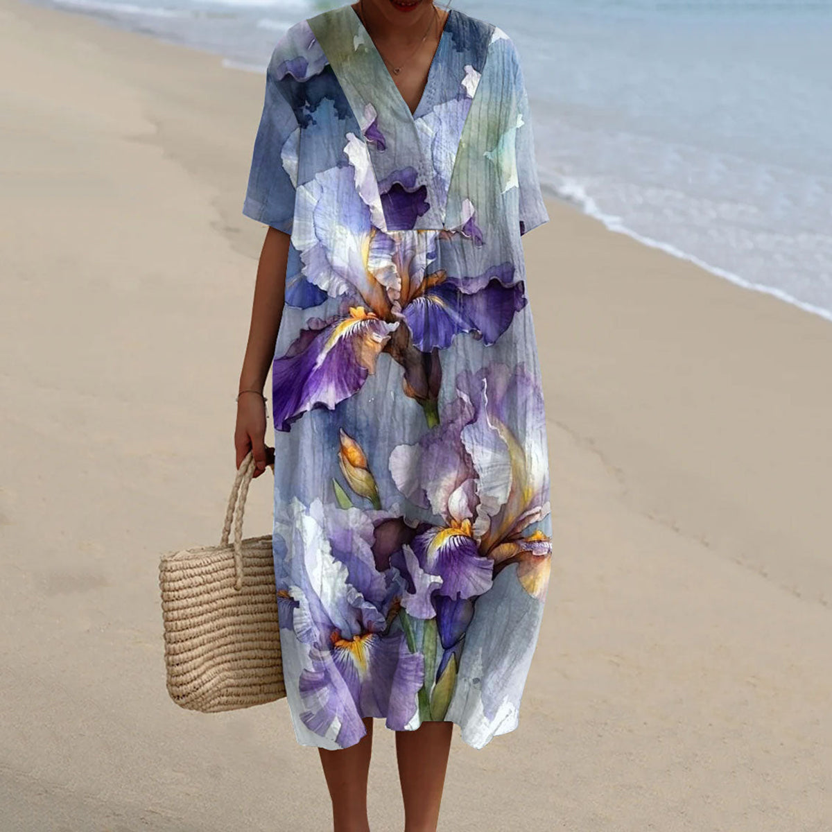 Comstylish Women's Leisure Holiday Flowers Print Flowy Dress