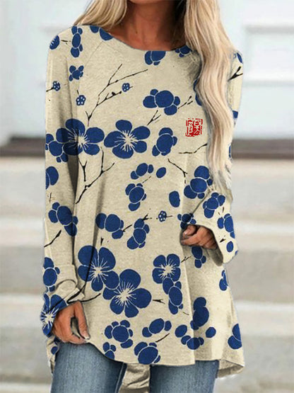 Comstylish Cherry Blossom Japanese Lino Art A Line T Shirt