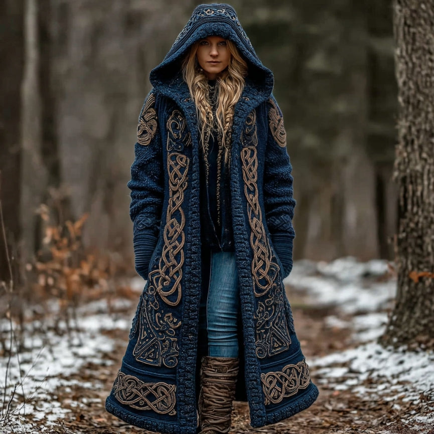 Women's Vintage Viking Celtic Knot Knit Long Sweater Jacket artswardrobe