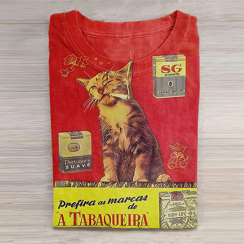 Retro Cat Smoking Casual T-Shirt elevenforest