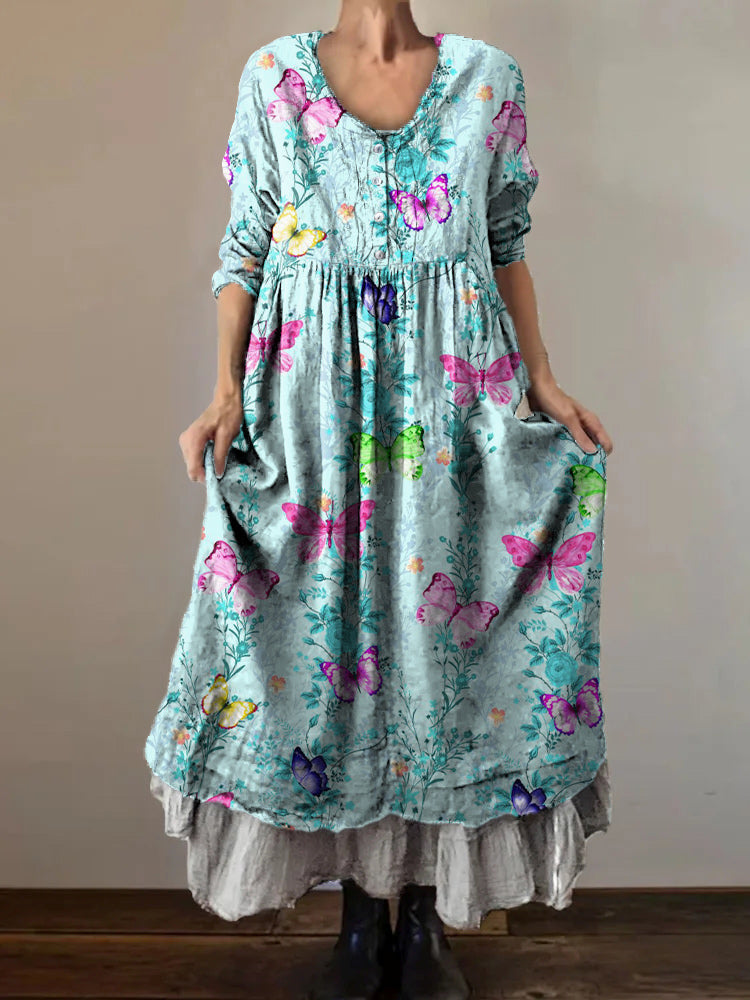 Women's Art Painting Funny Animal Hippie Retro Print V-Neck Dress