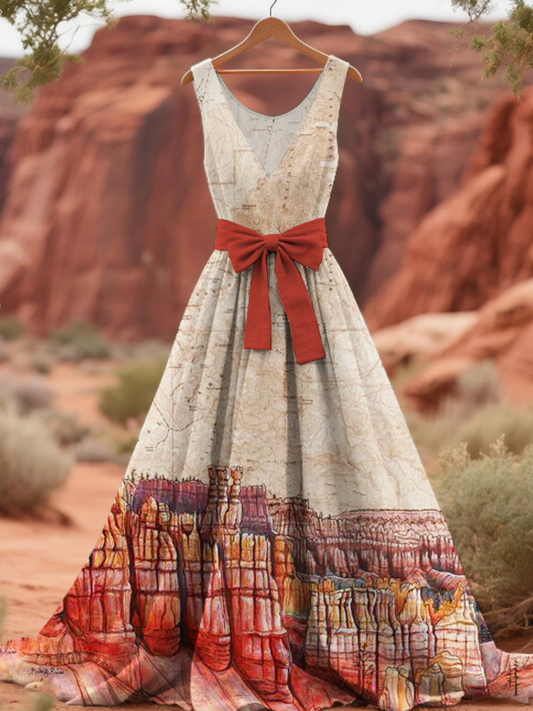 Vintage Mountain Map Women's V-neck Vest Dress artswardrobe