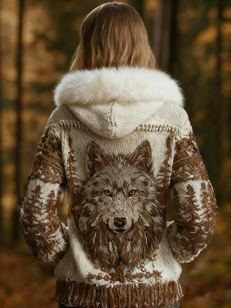 Viking Retro Women's Hooded Knit Sweater Jacket artswardrobe