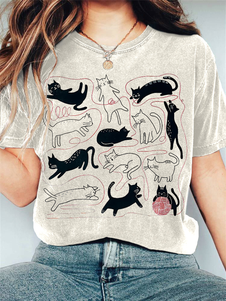 Comstylish Funny Cats Art Print Vintage T-Shirt