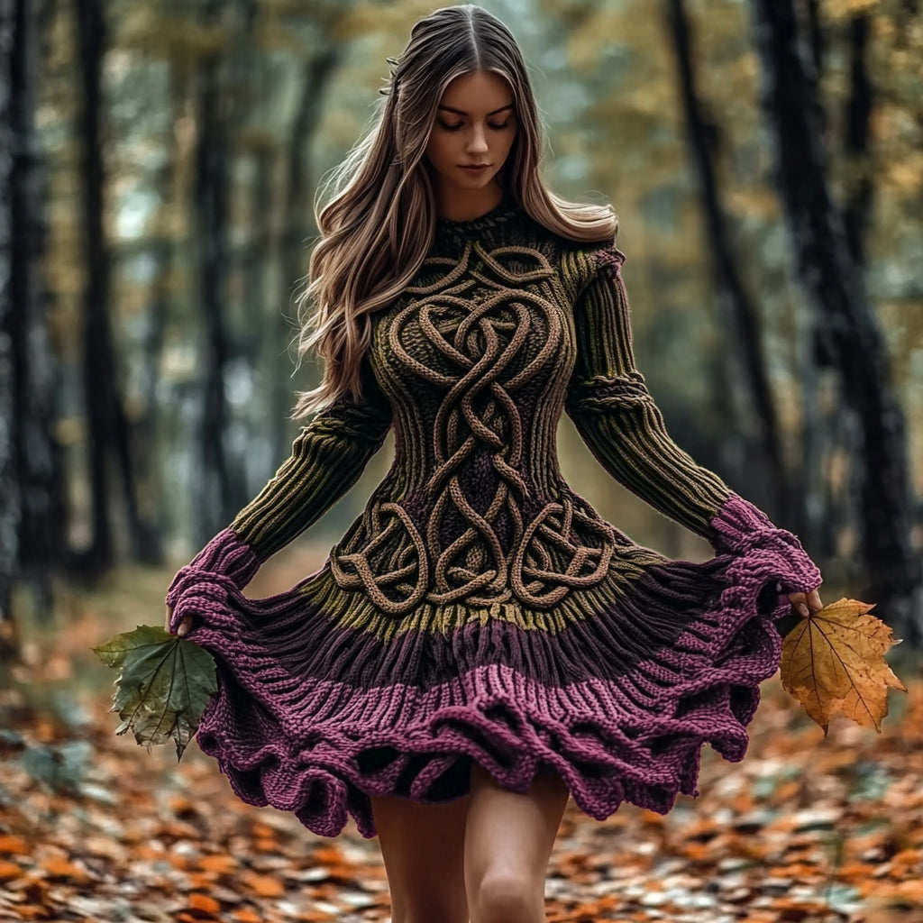 Women's Celtic Knotted Gradient Contrasting Colors Sweater Dress artswardrobe