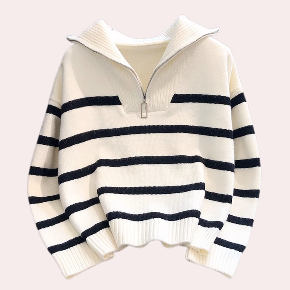 Liora® | Striped knitted zip sweater for women