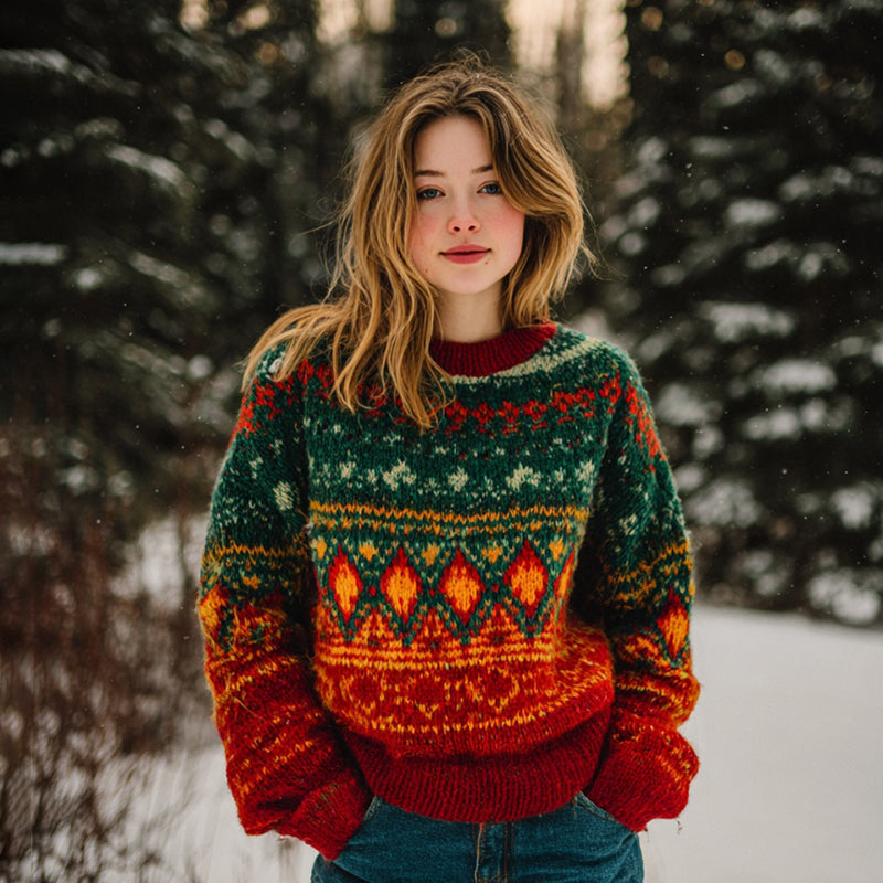 Women's Christmas Fair Isle Vintage Jacquard Knit Sweater artswardrobe