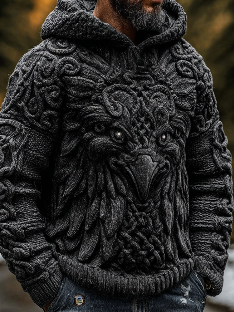 Men's Viking-style Winter Warm Hooded Knitted Sweater artswardrobe