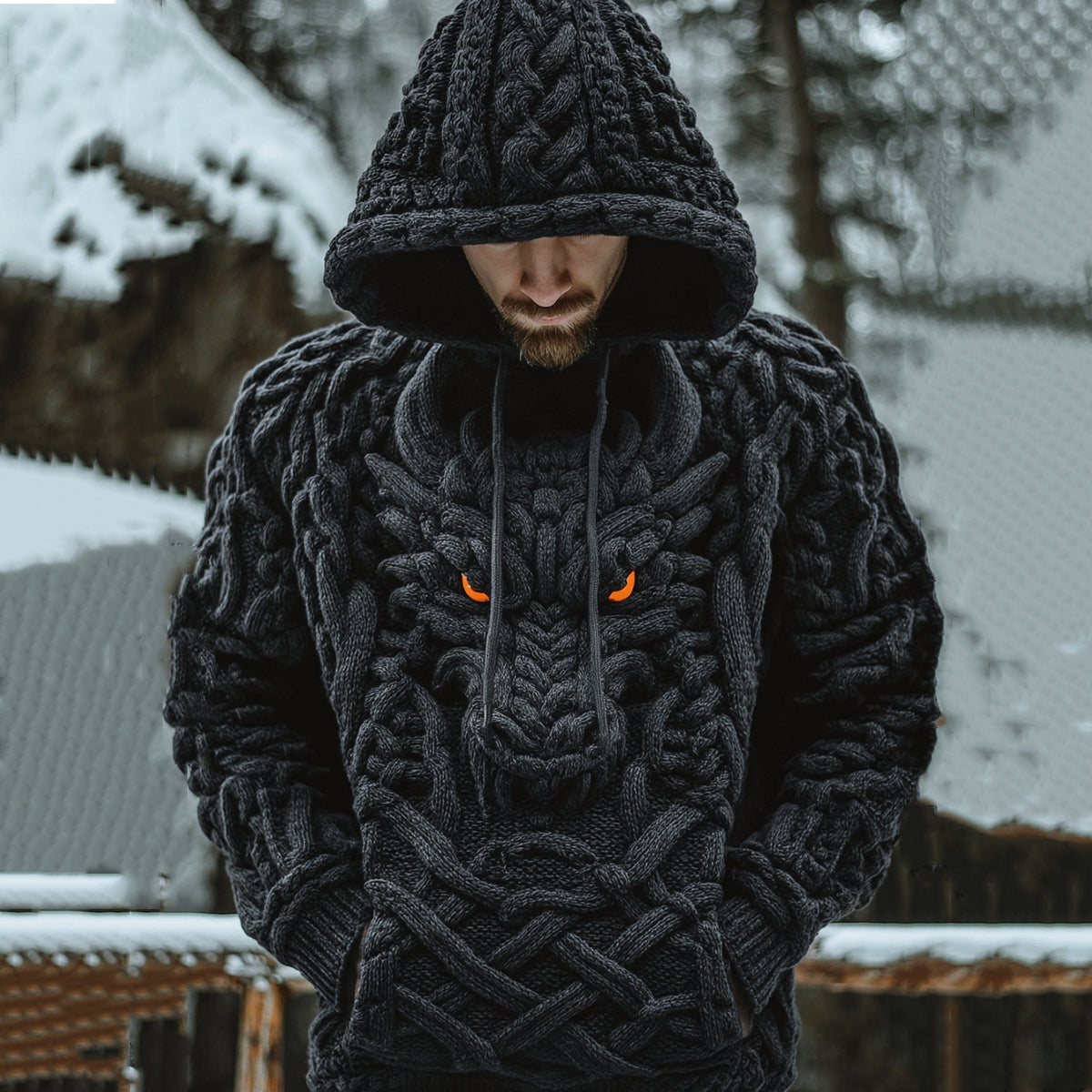 Men's Viking Dragon Style Celtic Thick Hooded Sweater artswardrobe