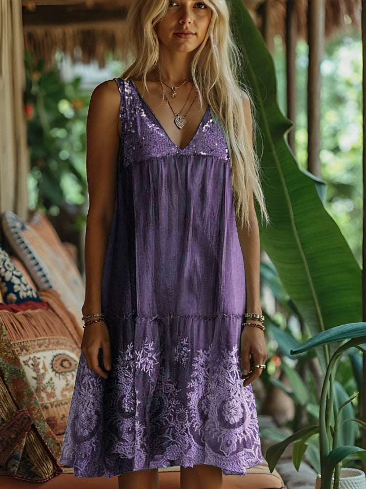 Lace Floral Patchwork Art Women's Linen Vest Dress artswardrobe