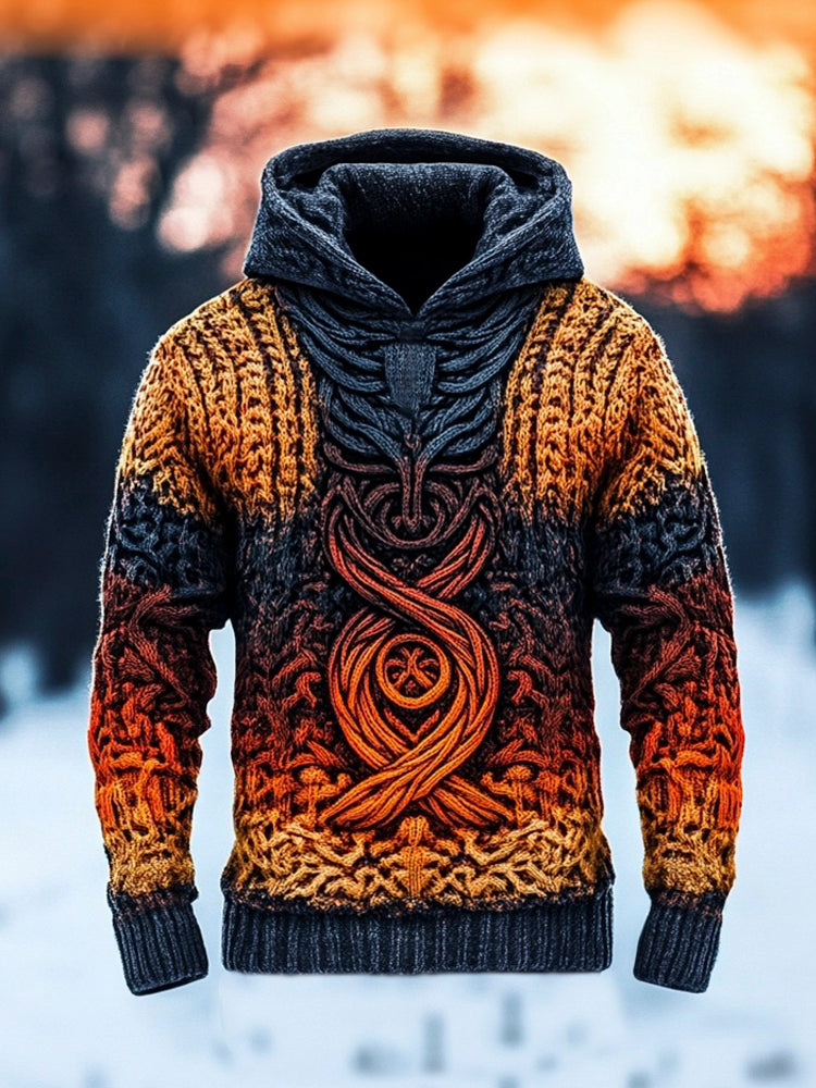 Vintage Viking Totem Gradient Men's Hooded Sweater artswardrobe