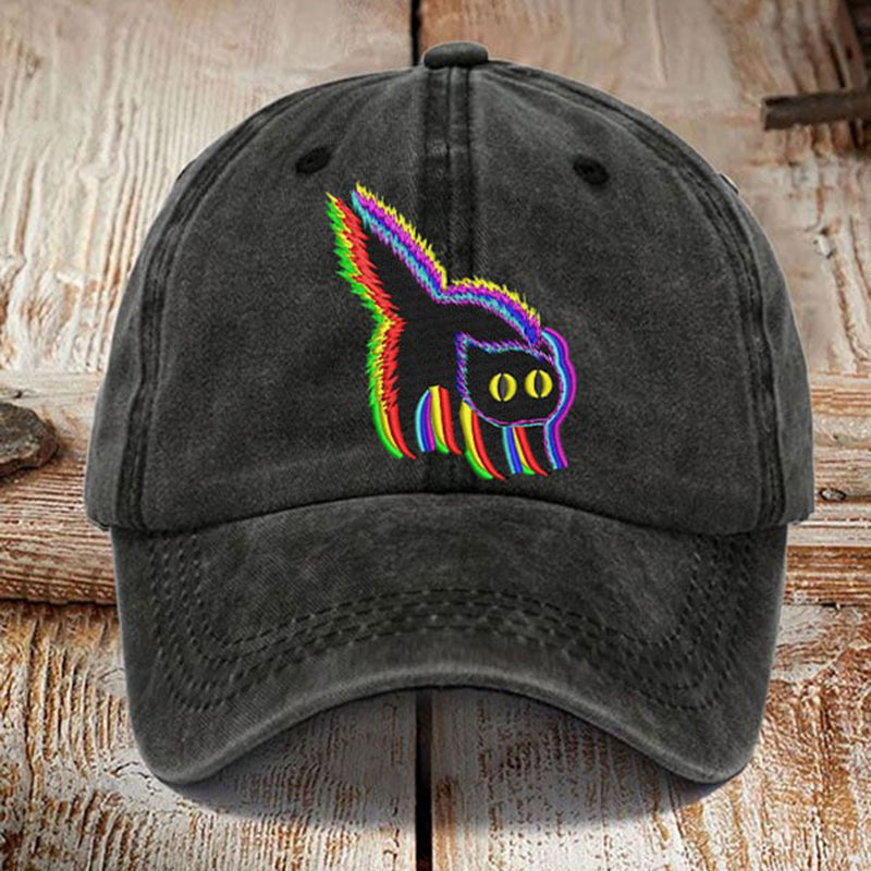 Comstylish Colorful Cat Print Washed Sun Hat