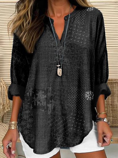 Comstylish Japanese Traditional Sashiko Art Linen Blend Tunic