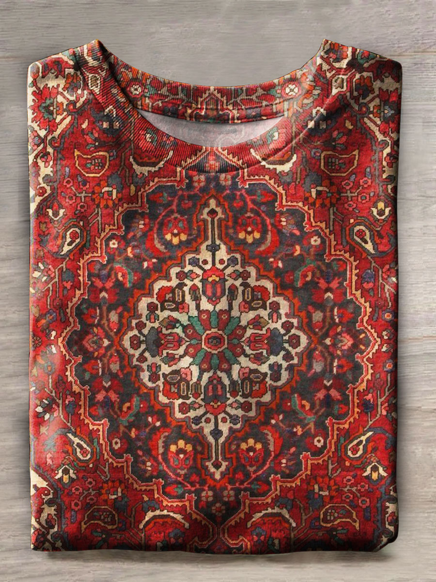 Ethnic Floral Print Casual Retro T-shirt