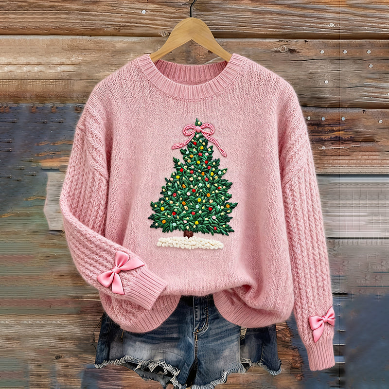 Women's Christmas Tree Print Knitted Sweater artswardrobe