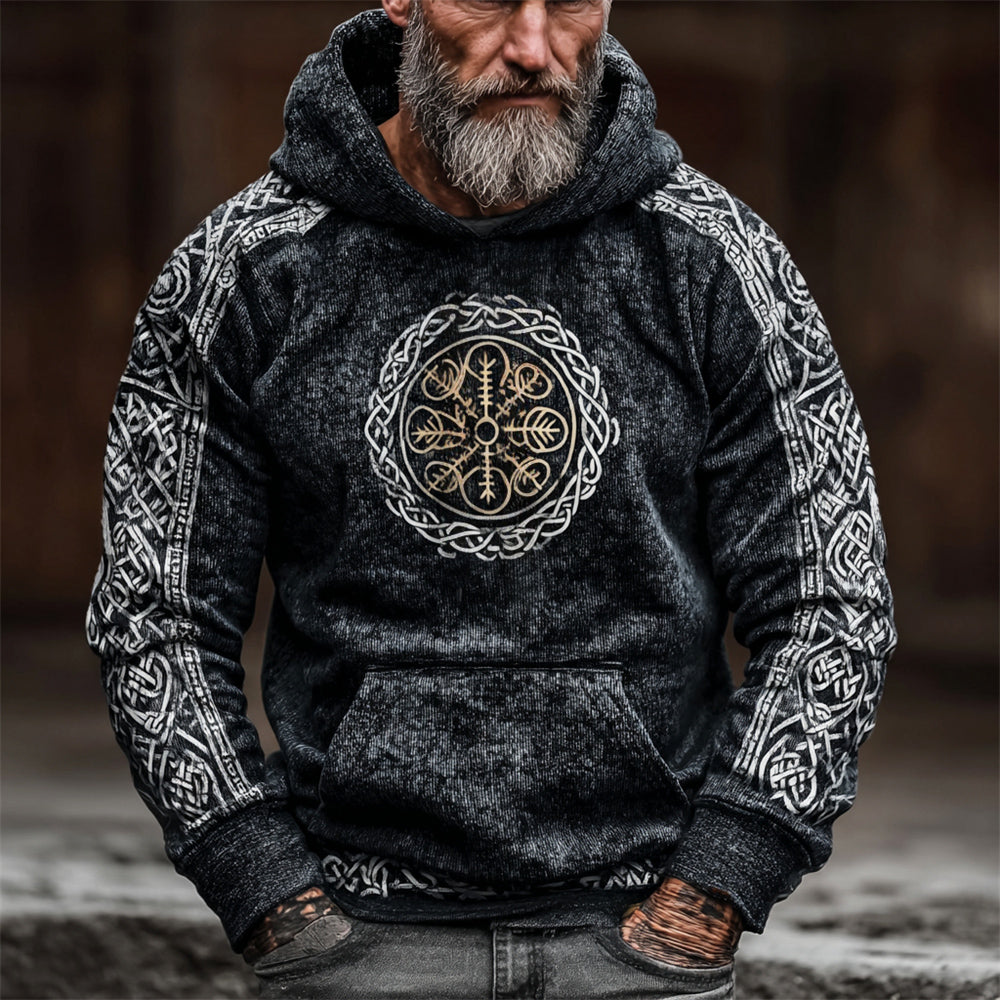 Viking Helm Of Awe Art Men's Hooded Knit Sweater artswardrobe