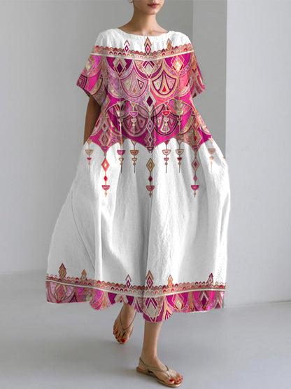 Comstylish Bohemian Holiday Style  Linen Blend Dress