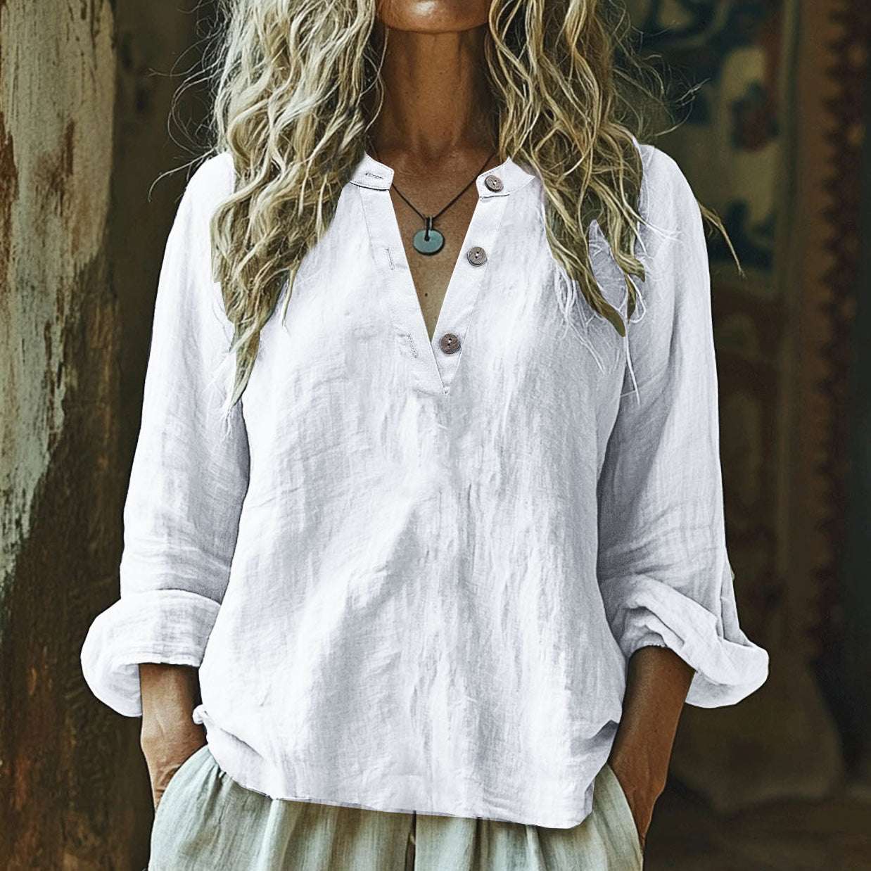 Vintage Elegant Art Linen Ruffle Shirt artswardrobe