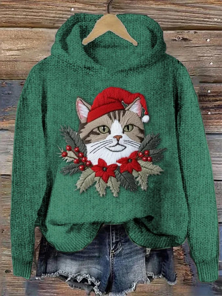 Comstylish Women's Christmas Cute Pet Cat Printed Hoodie
