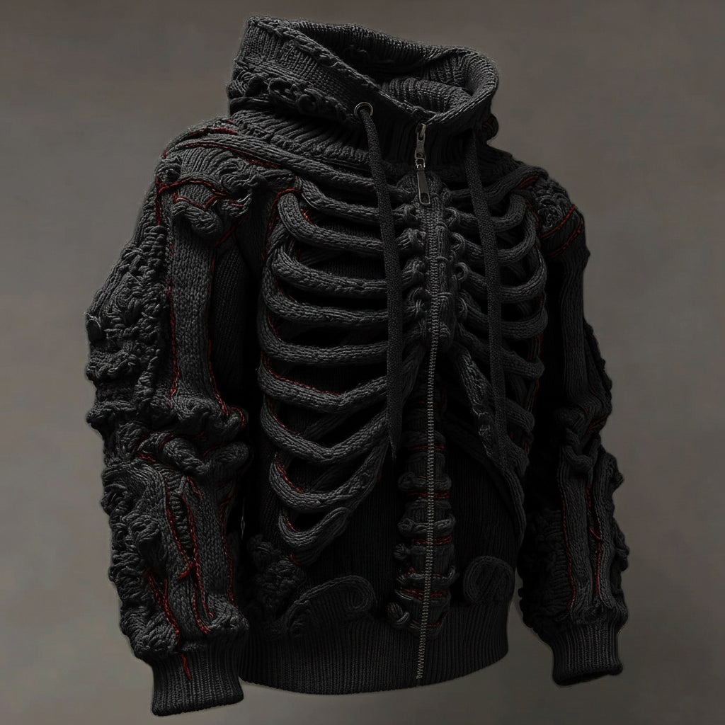 Halloween Skull Knitted Warm Men's Zipper Hooded Sweater artswardrobe