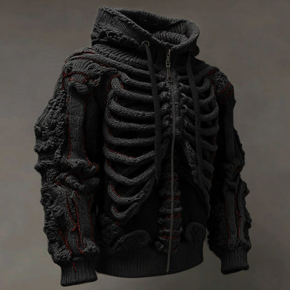 Halloween Skull Knitted Warm Men's Zipper Hooded Sweater artswardrobe
